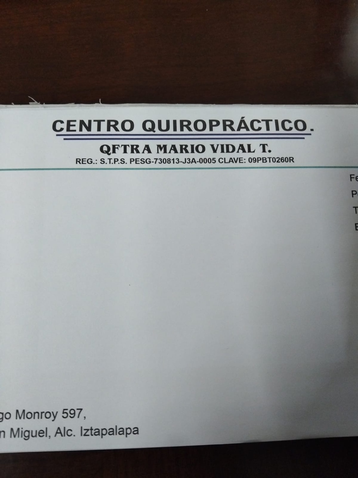 Información institucional del Centro Quiropráctico